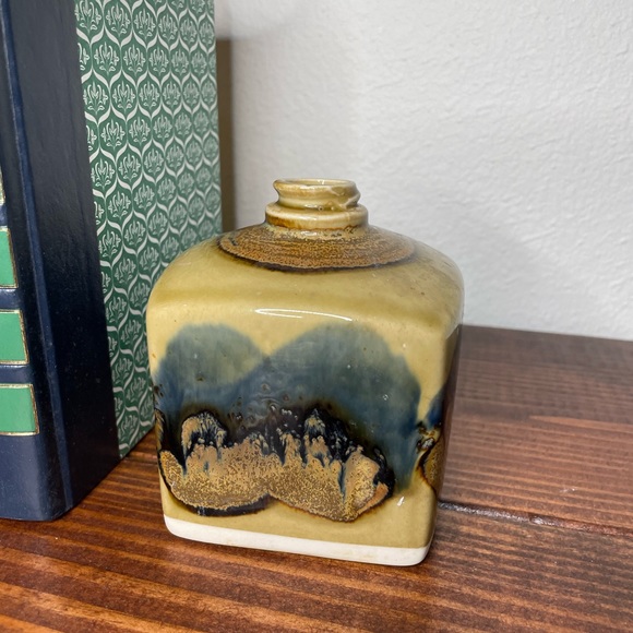 Art Pottery Square Kravec Studios Boho Handmade Studio Ceramic Blues Browns - Picture 2 of 6